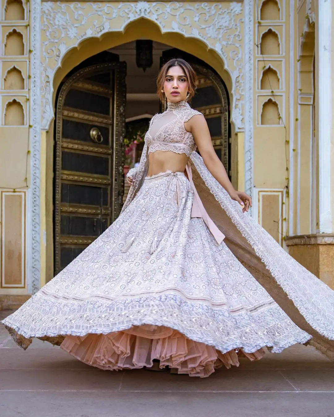 Indian Actress Bhumi Pednekar Photoshoot in White Lehenga Choli